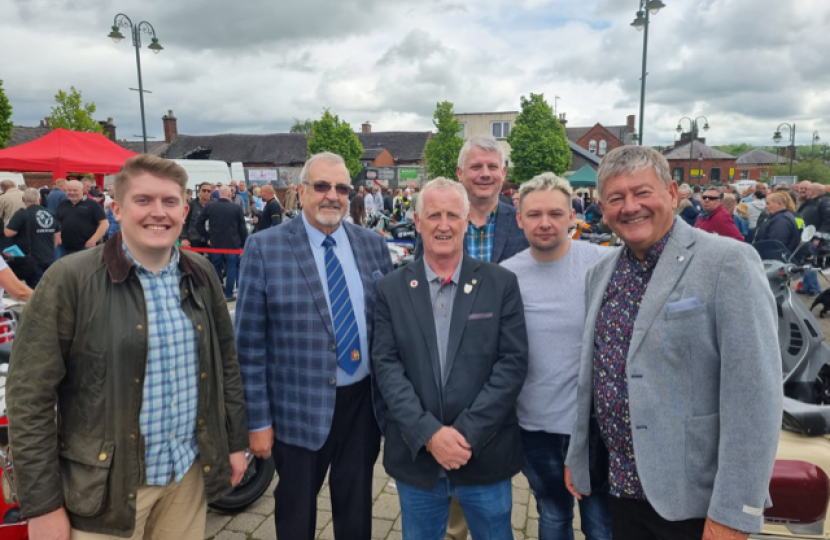 Members of the SMDC Cabinet Team at Scooterfest, left to right: Cllr Joe Porter, Cllr Mike Worthington, Cllr Paul Roberts, Cllr Ross Ward, Cllr James Aberley and Cllr Mark Deaville. Hayley